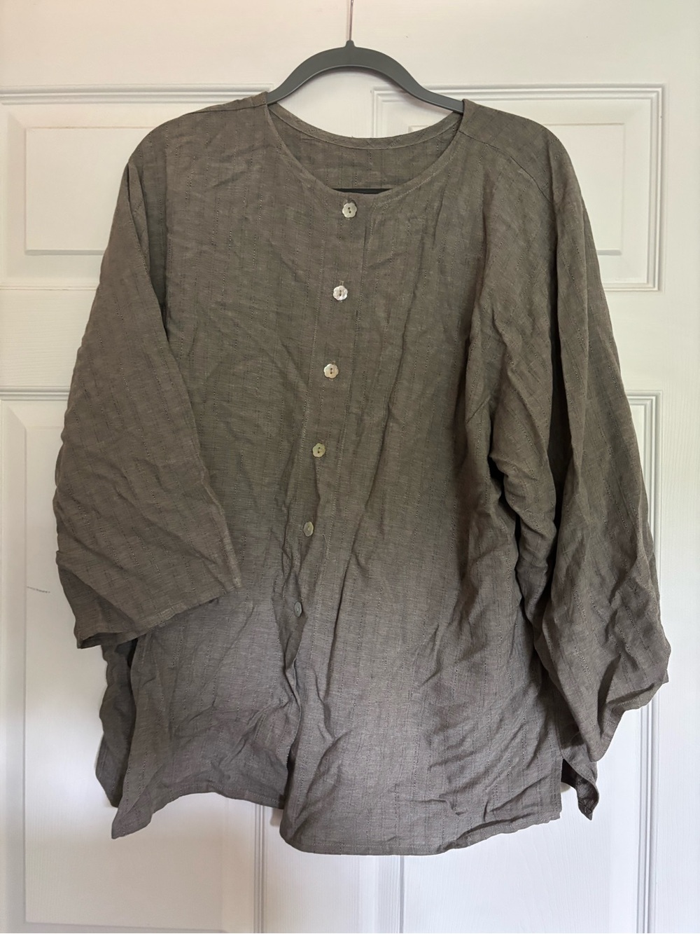 Loose-Fit Button Front Tunic Top — Taupe